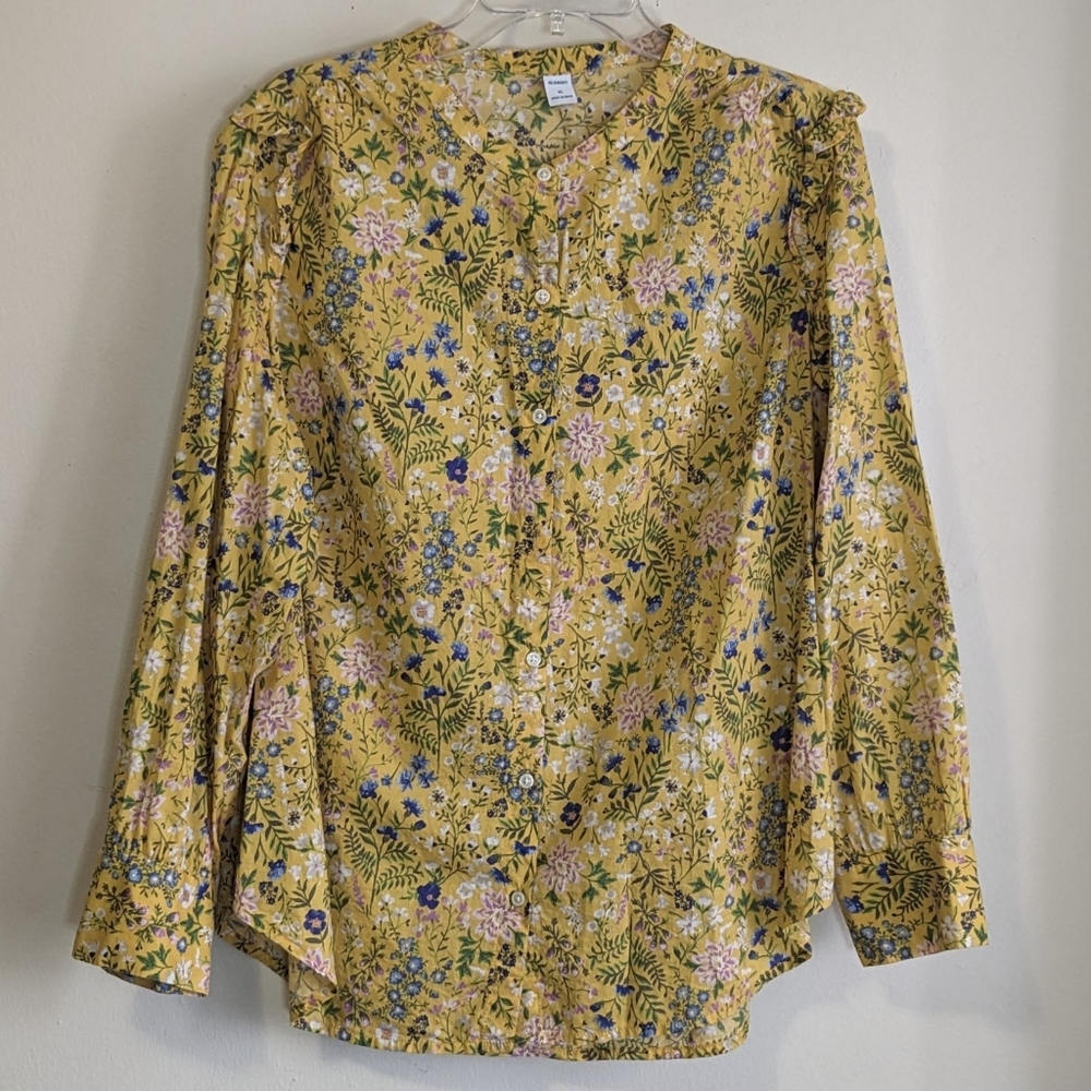 Old Navy Yellow Ruffled-Shoulder Floral-Print Large